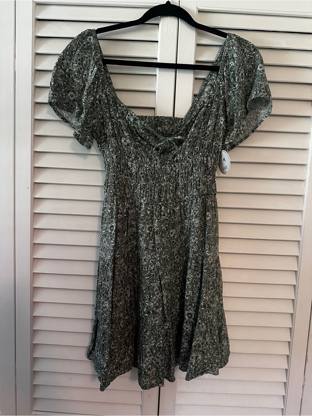 Hollister Green Paisley Smocked Mini Dress